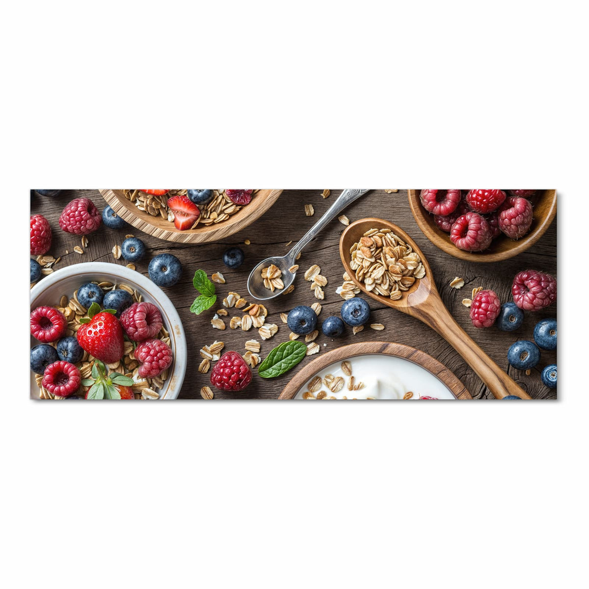 Bodenschonender Küchenteppich mit Motiv Beeriges Müsli in Frontansicht