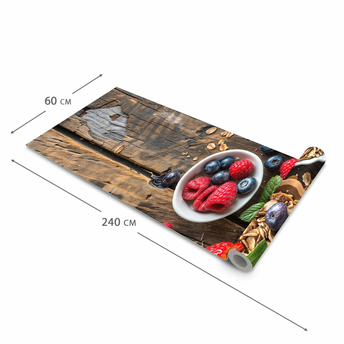 Hygienischer abwaschbarer Küchenteppich mit Motiv Frühstück Müsli in der Grösse 80x280 cm