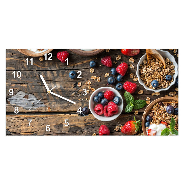 Wanduhr Frühstück Müsli aus Glas – Querformat 60 × 30 cm mit Ziffernblatt Modern