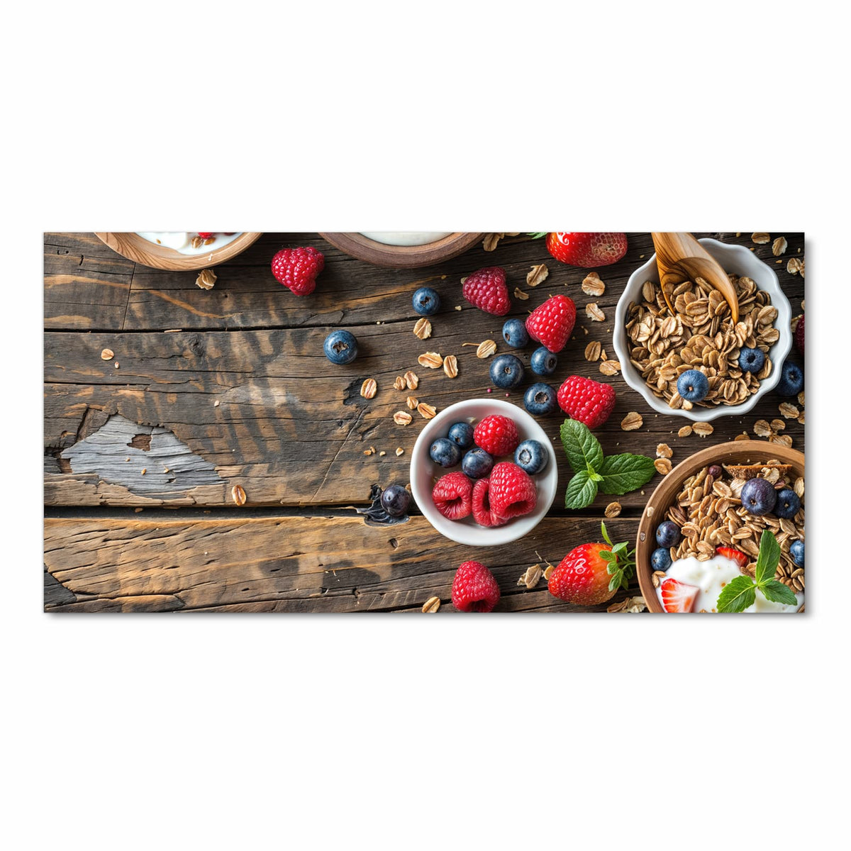 Komfortabler rutschfester Küchenläufer mit Motiv Frühstück Müsli in Frontansicht
