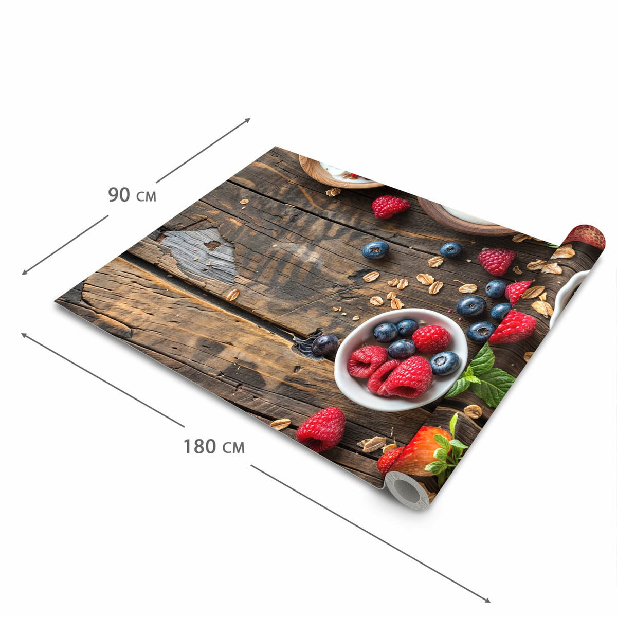 Bodenschonender Küchenteppich mit Motiv Frühstück Müsli in der Grösse 80x280 cm
