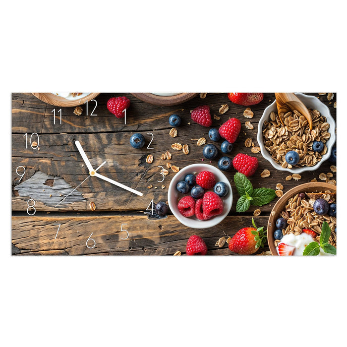 Wanduhr Frühstück Müsli aus Glas – Querformat 60 × 30 cm mit Ziffernblatt Elegant