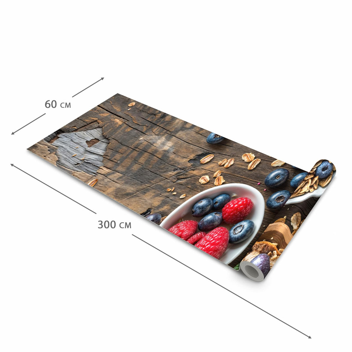 Waschbarer Küchenteppich mit Motiv Frühstück Müsli in der Größe 80x280 cm