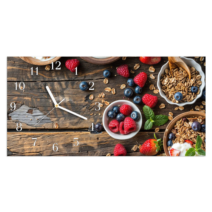 Wanduhr Frühstück Müsli aus Glas – Querformat 60 × 30 cm mit Ziffernblatt Klassisch