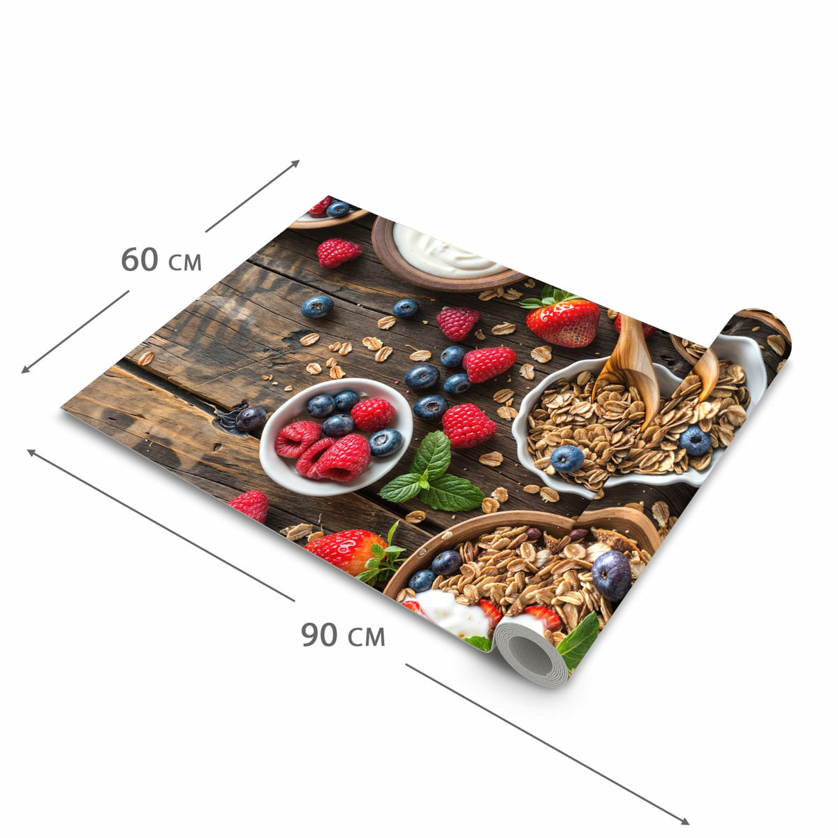 Langlebiger Teppich für Küche mit Motiv Frühstück Müsli in der Grösse 80x280 cm