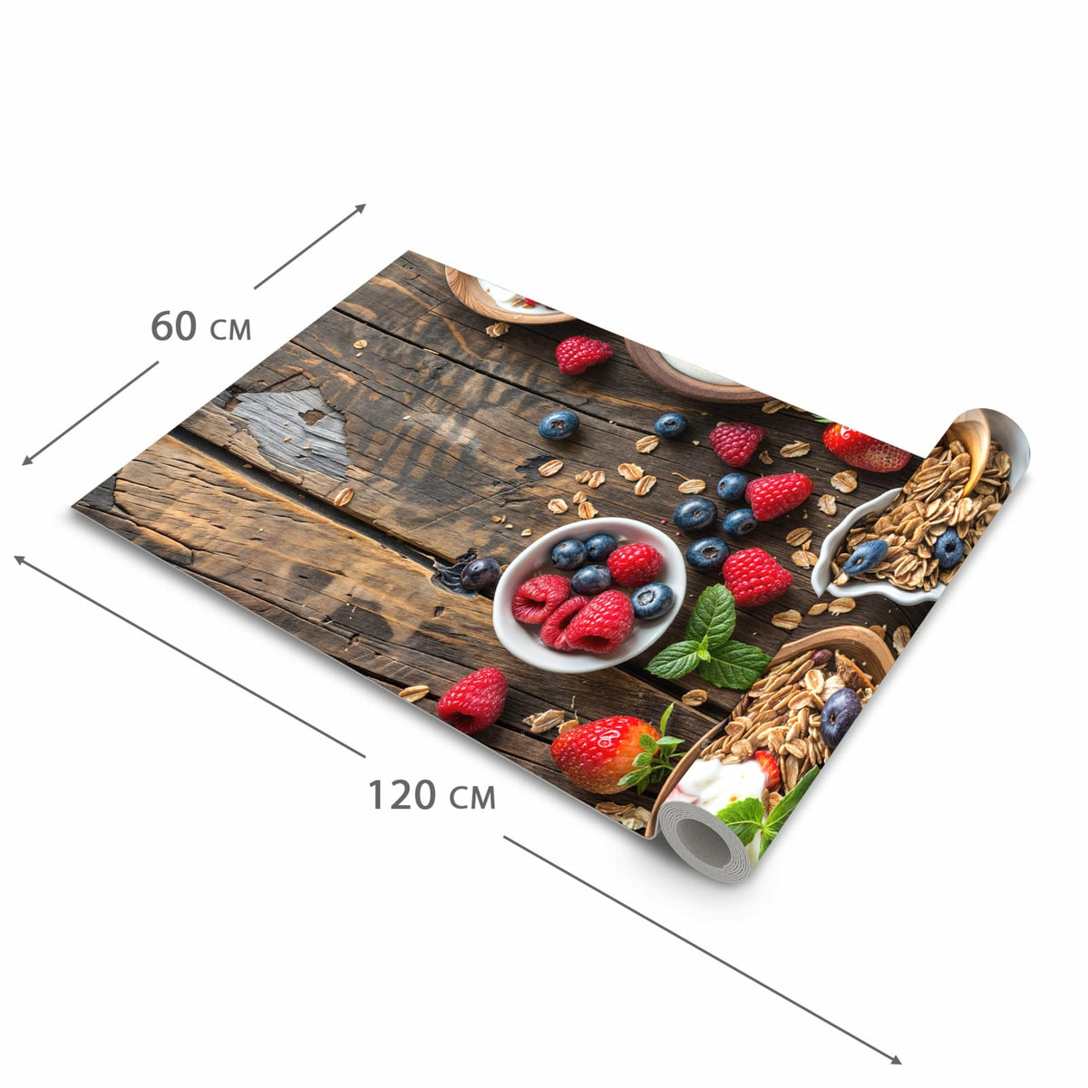 Waschbarer rutschfester Küchenläufer mit Motiv Frühstück Müsli in der Grösse 80x280 cm