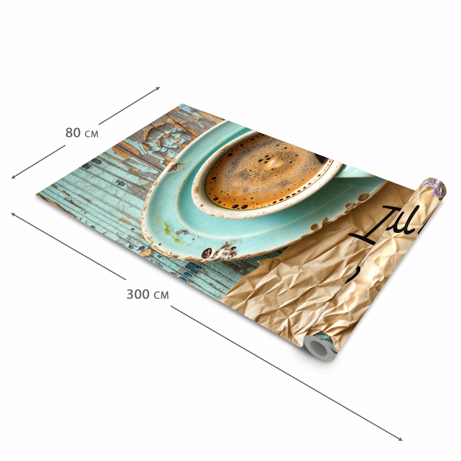 Flacher rutschfester Küchenläufer mit Motiv Tasse und Lavendel in der Grösse 80x280 cm