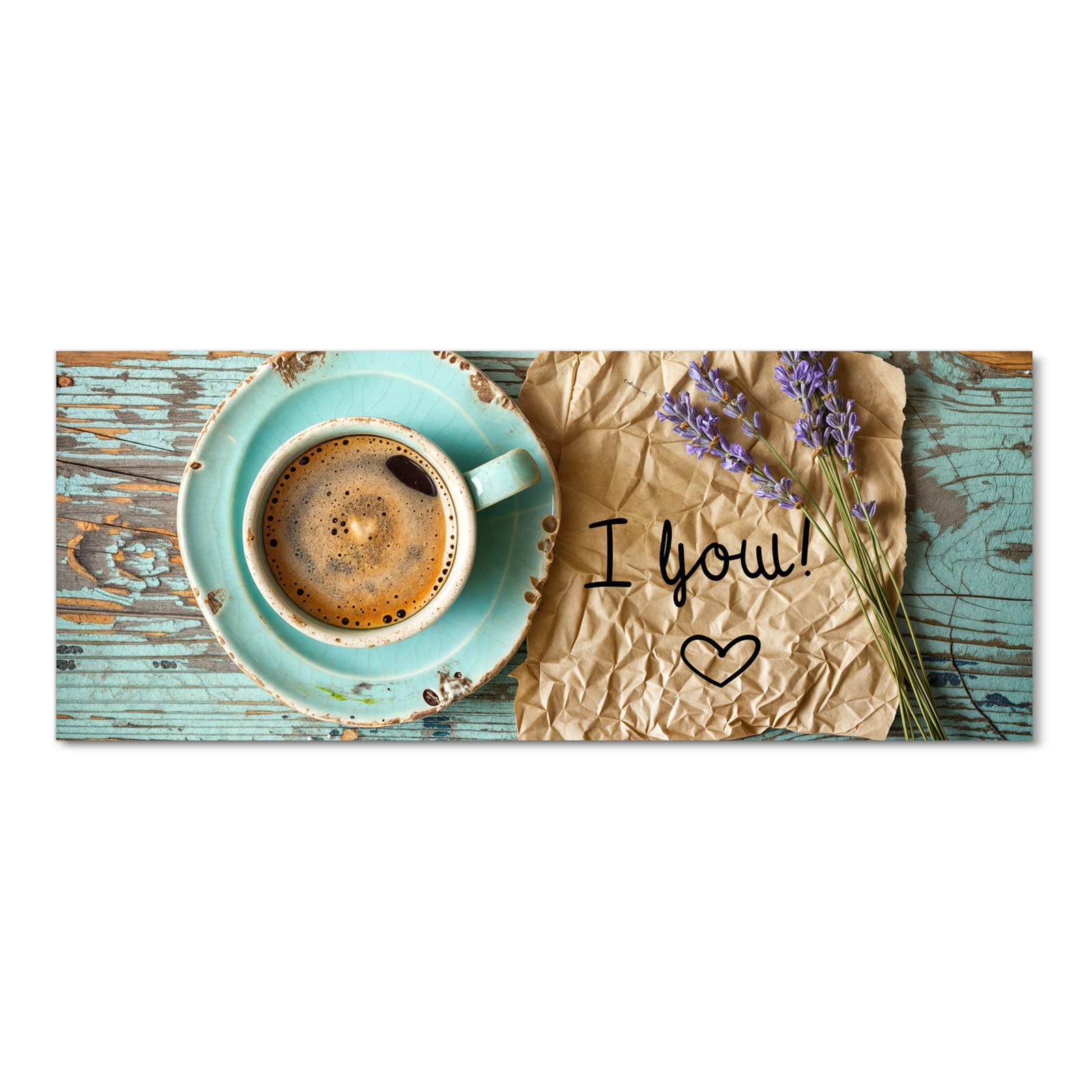 Abriebfester rutschfester Küchenteppich mit Motiv Tasse und Lavendel in Frontansicht