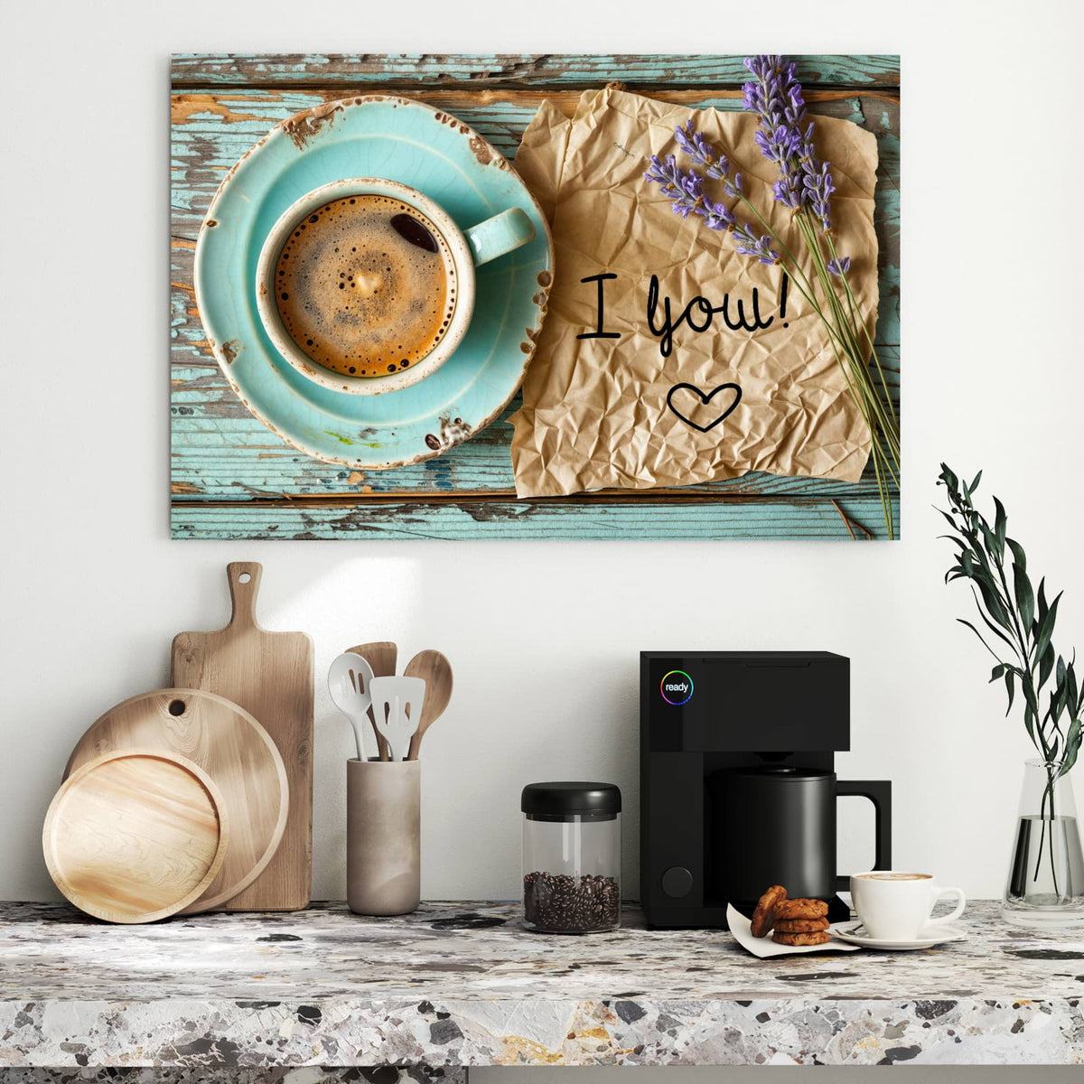 Metall Magnettafel - Tasse und Lavendel – Türkise Tasse mit Lavendelzweigen
