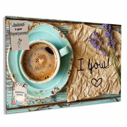 Metall Magnettafel mit dem Motiv Tasse und Lavendel
