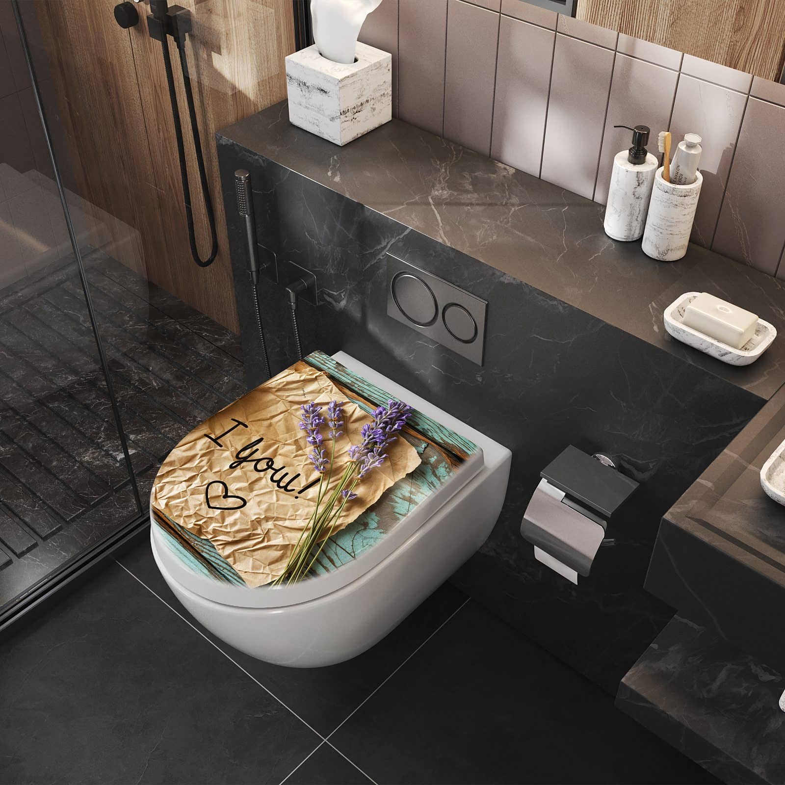 WC-Sitz mit Absenkautomatik Tasse und Lavendel