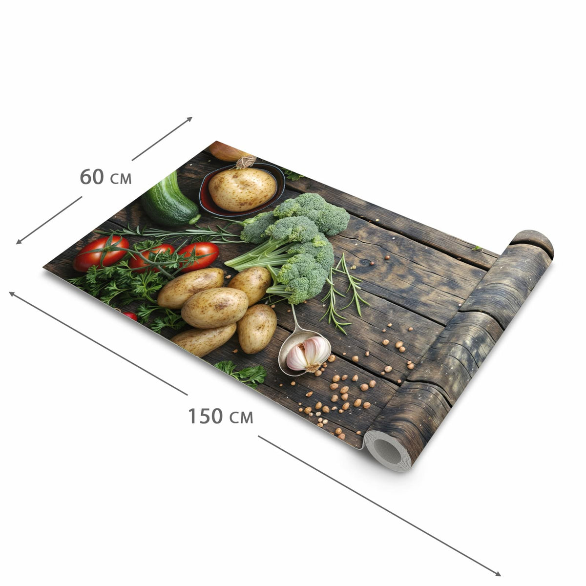 Hygienischer Teppich fürs Esszimmer mit Motiv Gemüse von Frisches in der Grösse 80x250 cm