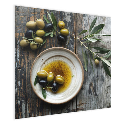 Magnettafel mit dem Motiv Oliven und Olivenöl