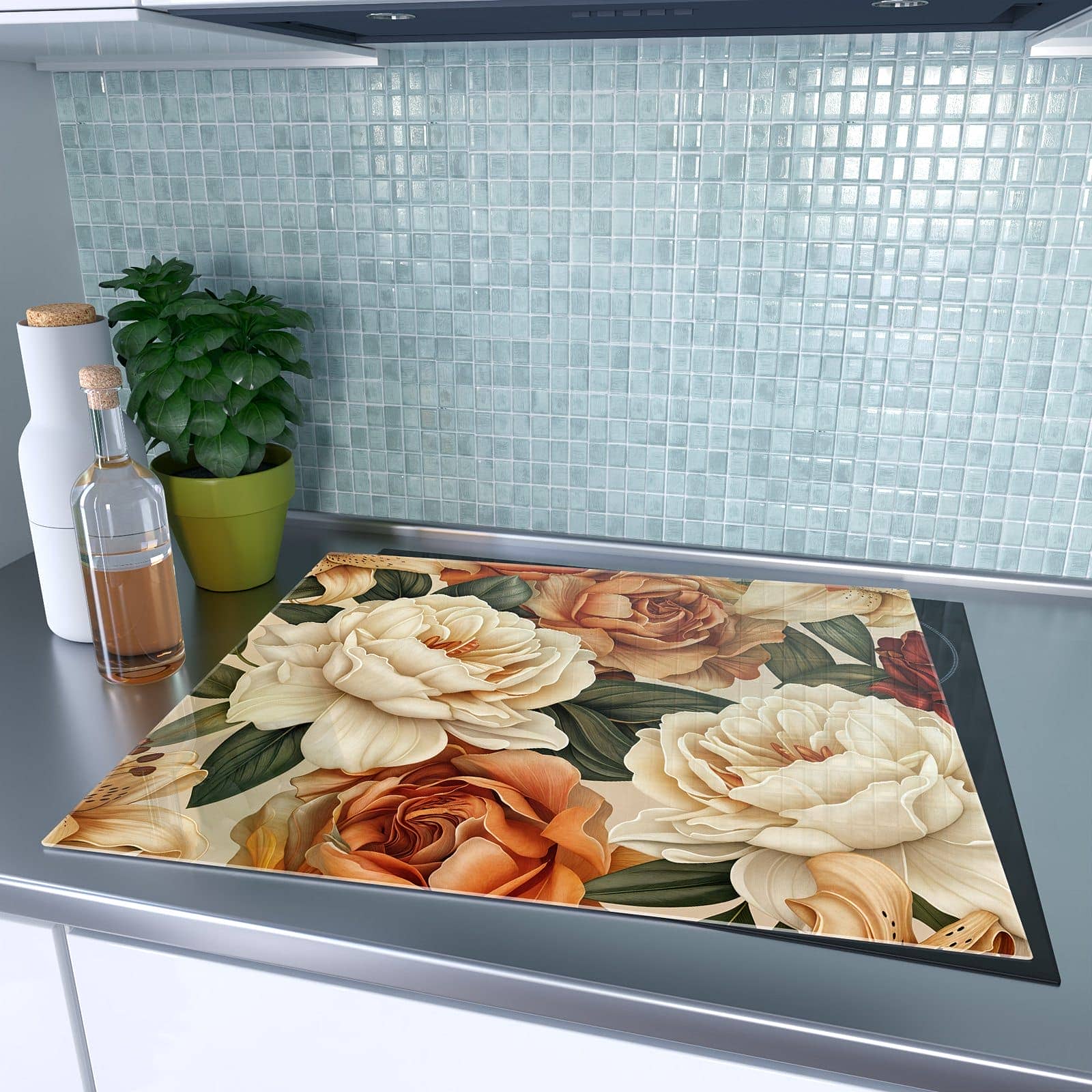 1-teilige Kochfeldabdeckung mit Sanfte Blumenpracht-Motiv auf dem Ceranfeld