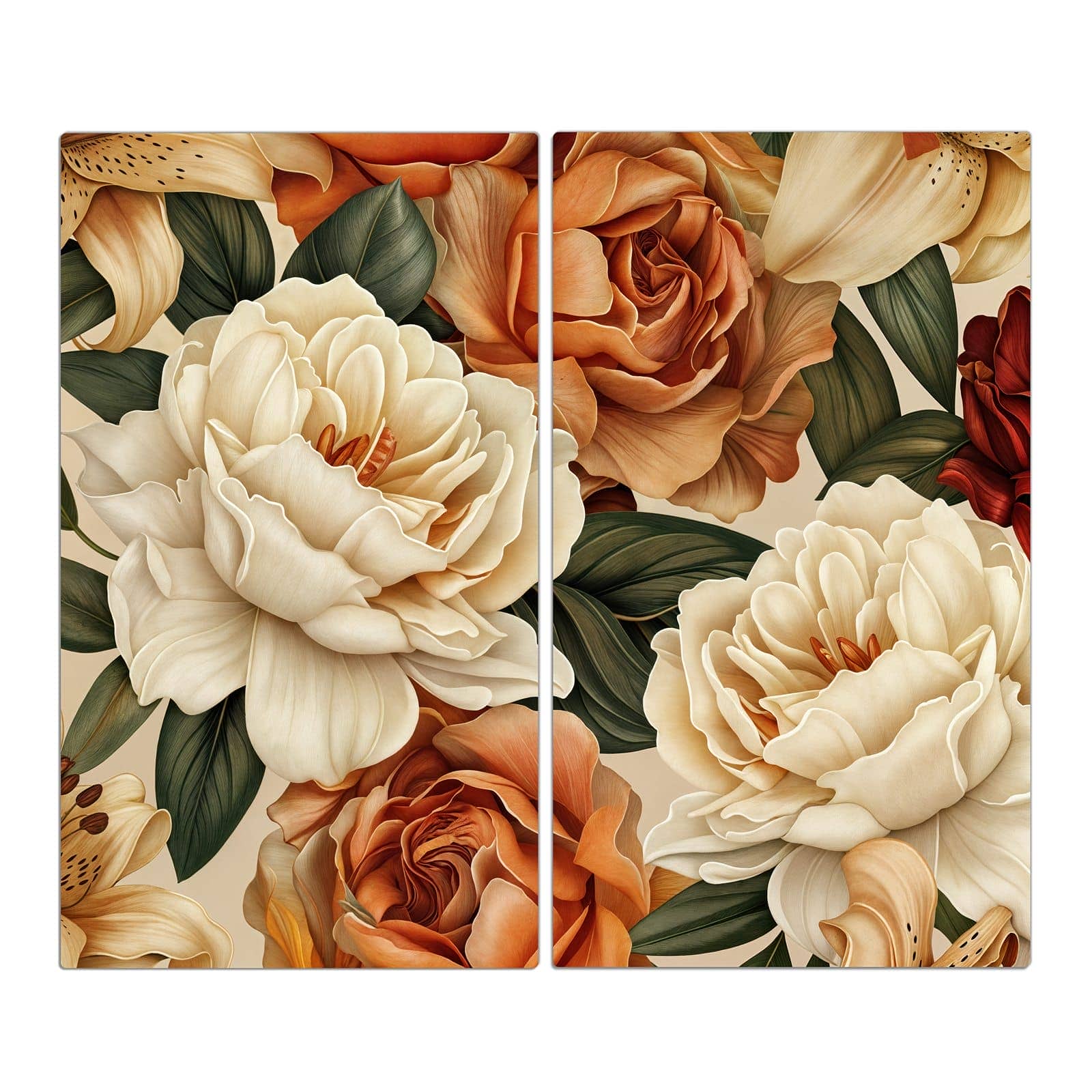 2-teilige Herdabdeckplatte Induktion mit Sanfte Blumenpracht-Motiv in der Frontansicht #grösse_2-Teilig (60x52cm)