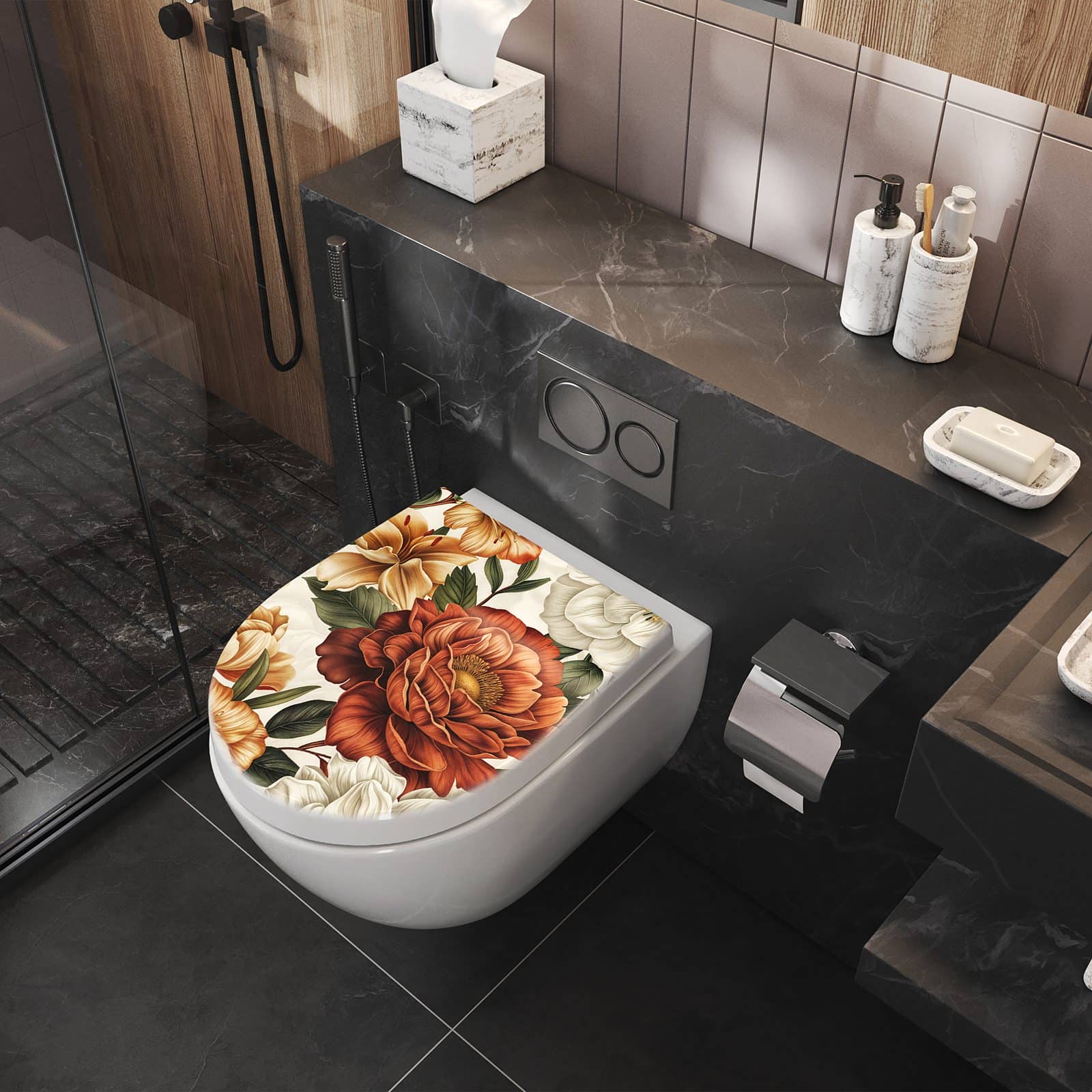 WC-Sitz mit Absenkautomatik Blumenmuster Vintage