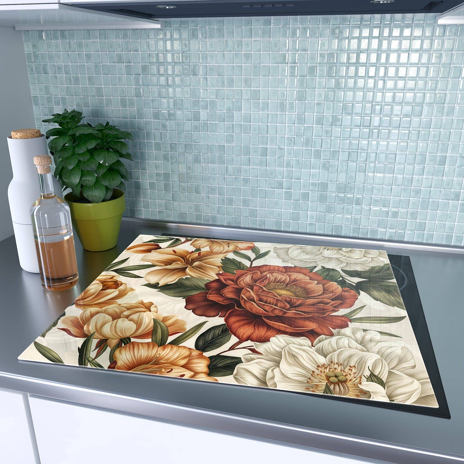 1-teilige Ceranfeld Abdeckplatten mit Blumenmuster Vintage-Motiv auf dem Ceranfeld