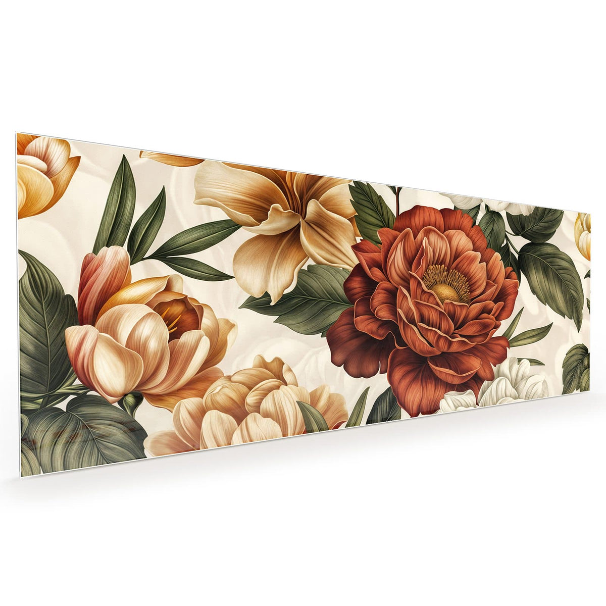 Küchenrückwand aus Glas im Hochformat mit Motiv Vintage Blütenmuster: Botanische Illustration mit großer roter Pfingstrose