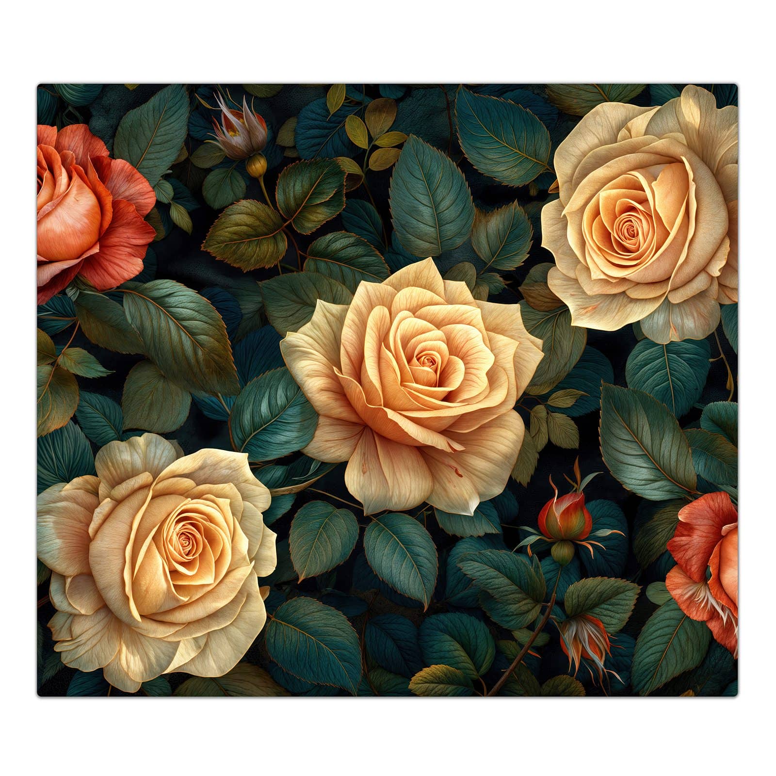1-teilige Herdabdeckplatte aus Glas mit Rosenmuster Blumen-Motiv in der Frontansicht #grösse_1-Teilig (60x52cm)