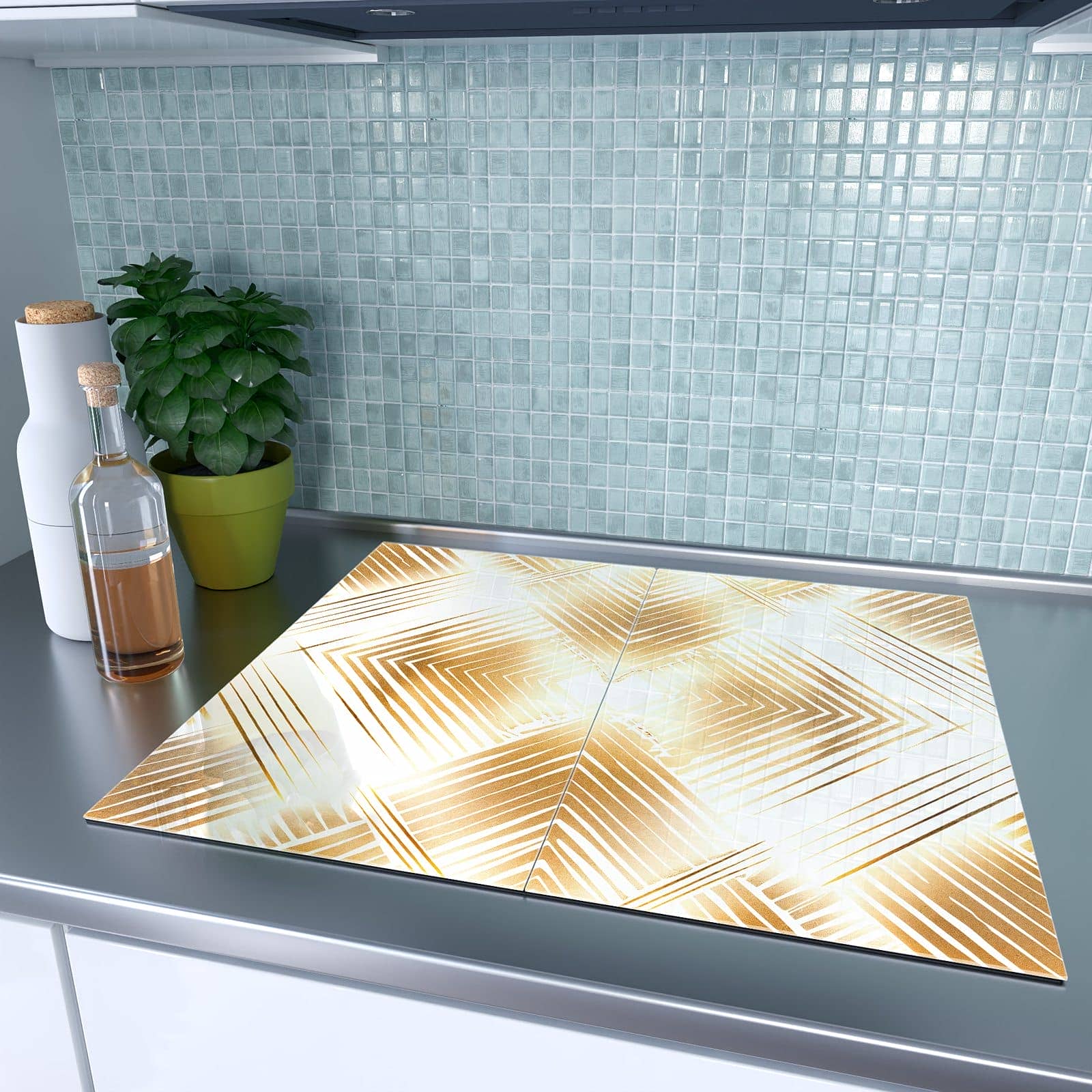 2-teilige Abdeckplatte für Ceranfeld mit Goldenes Dreiecksmuster-Motiv auf dem Ceranfeld