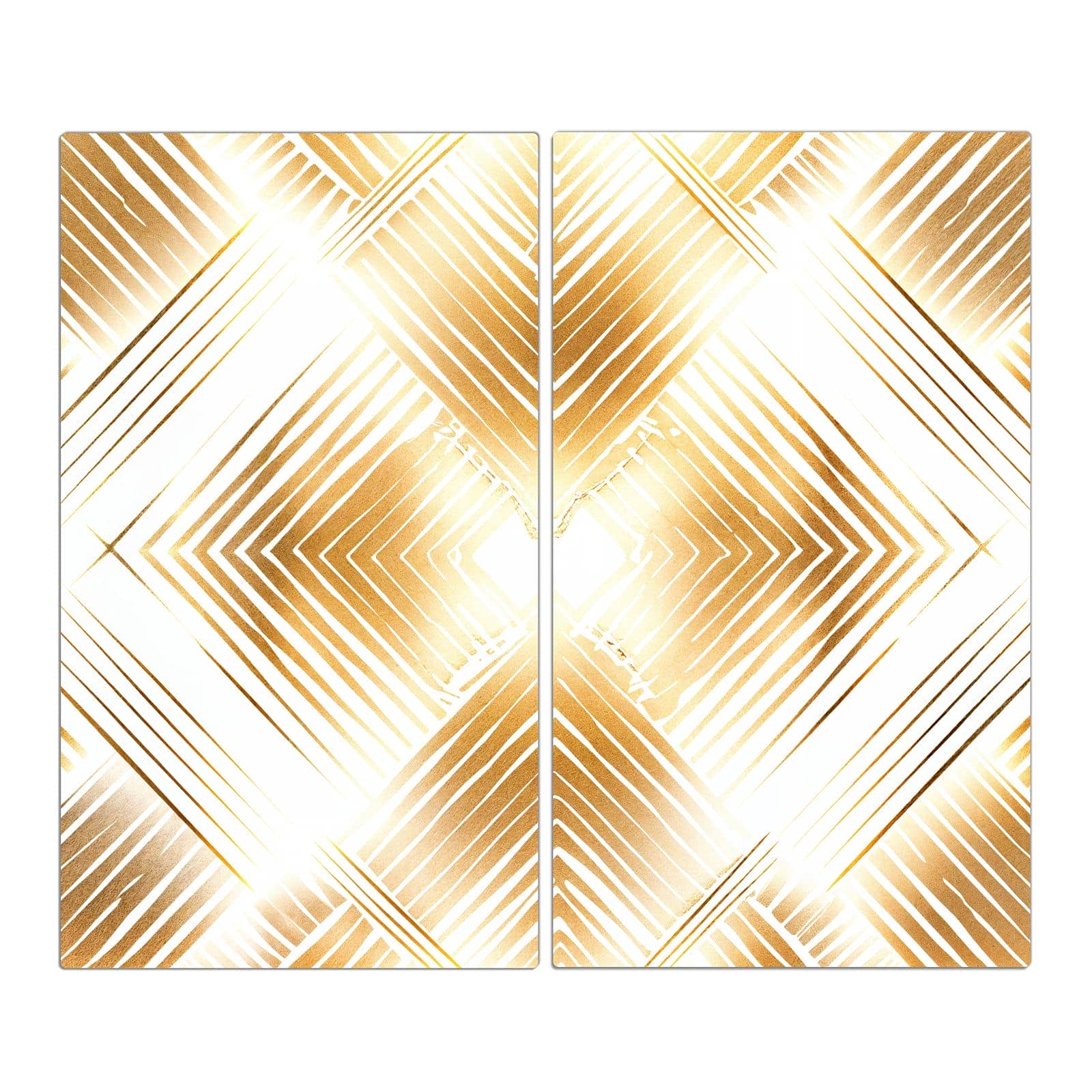 2-teilige Herdabdeckung aus Holz mit Goldenes Dreiecksmuster-Motiv in der Frontansicht #grösse_2-Teilig (60x52cm)