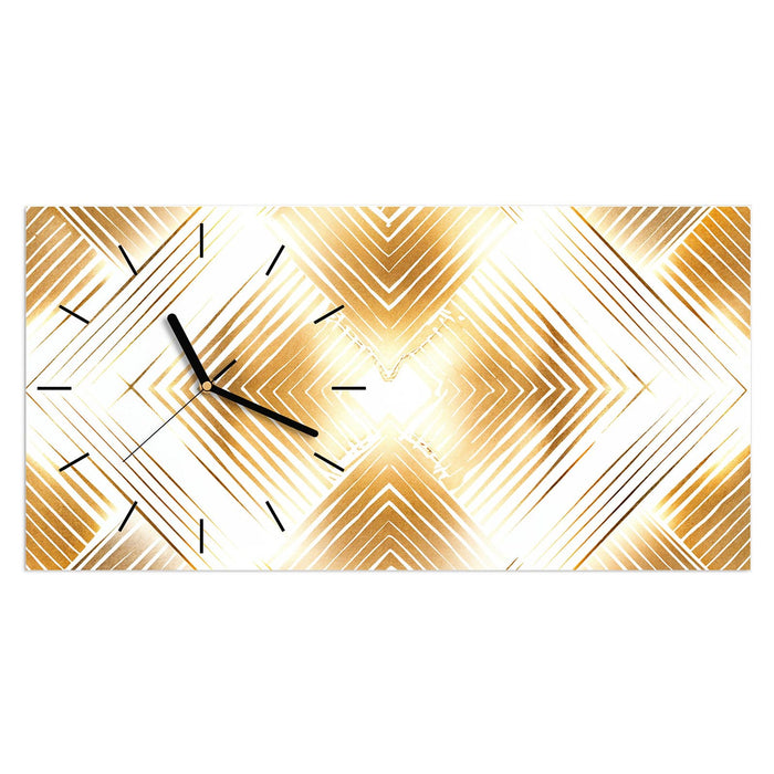 Wanduhr Goldenes Dreiecksmuster aus Glas – Querformat 60 × 30 cm mit Ziffernblatt Linie