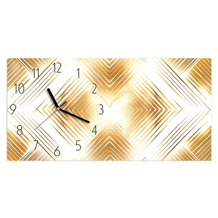 Wanduhr Goldenes Dreiecksmuster aus Glas – Querformat 60 × 30 cm mit Ziffernblatt Elegant