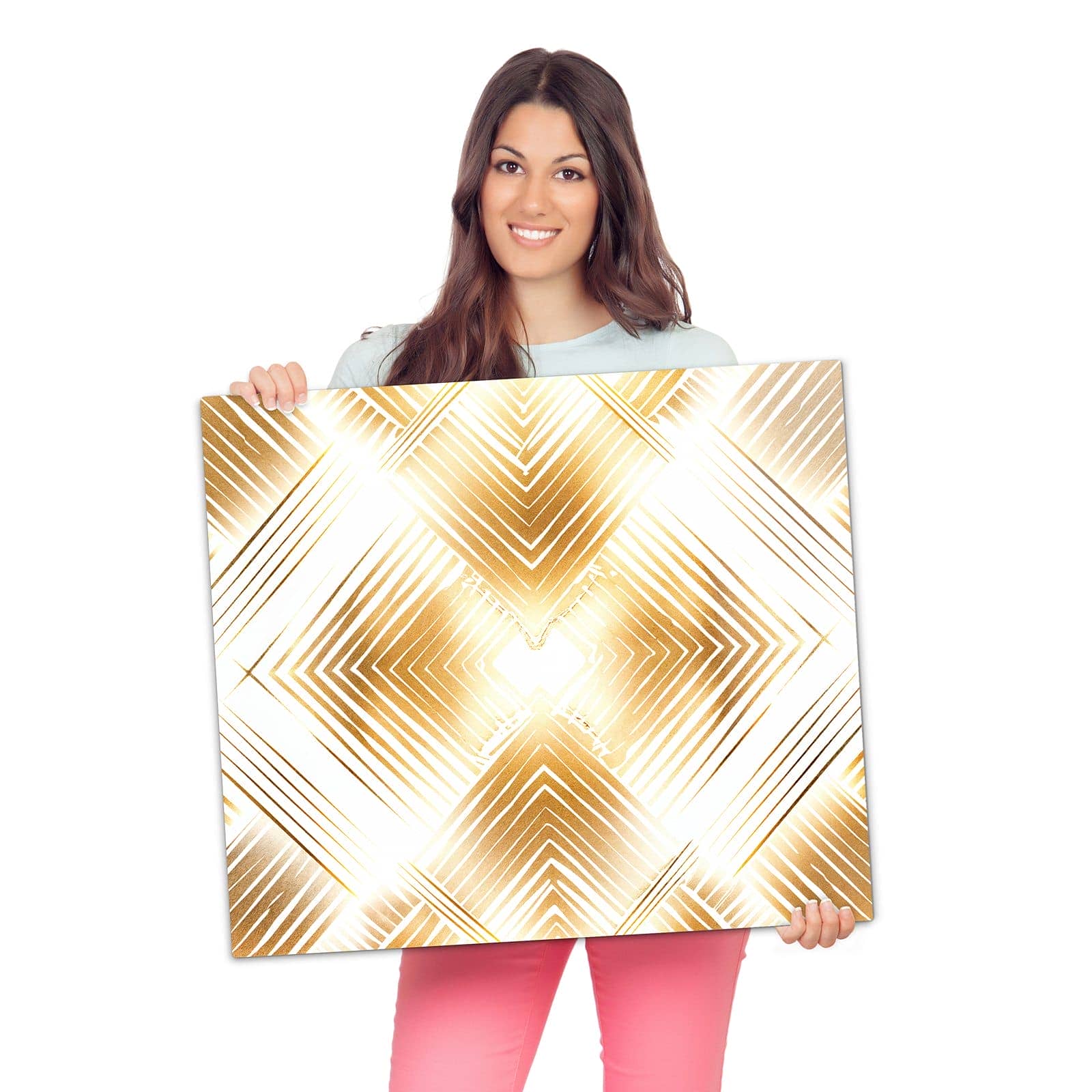 1-teilige Herdabdeckplatte mit Goldenes Dreiecksmuster-Motiv wird zur Größendarstellung gehalten