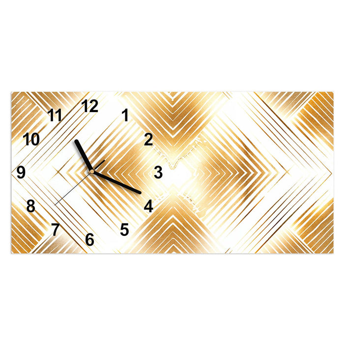 Wanduhr Goldenes Dreiecksmuster aus Glas – Querformat 60 × 30 cm mit Ziffernblatt Modern