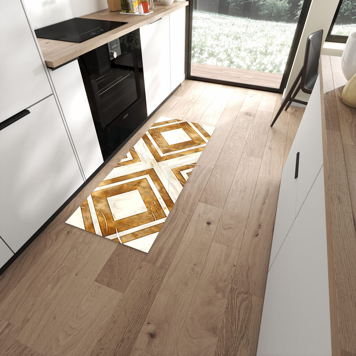 Küchenteppich mit Motiv Geometrisches Muster für Ordnung in moderner Küche #grösse_60 x 150 cm