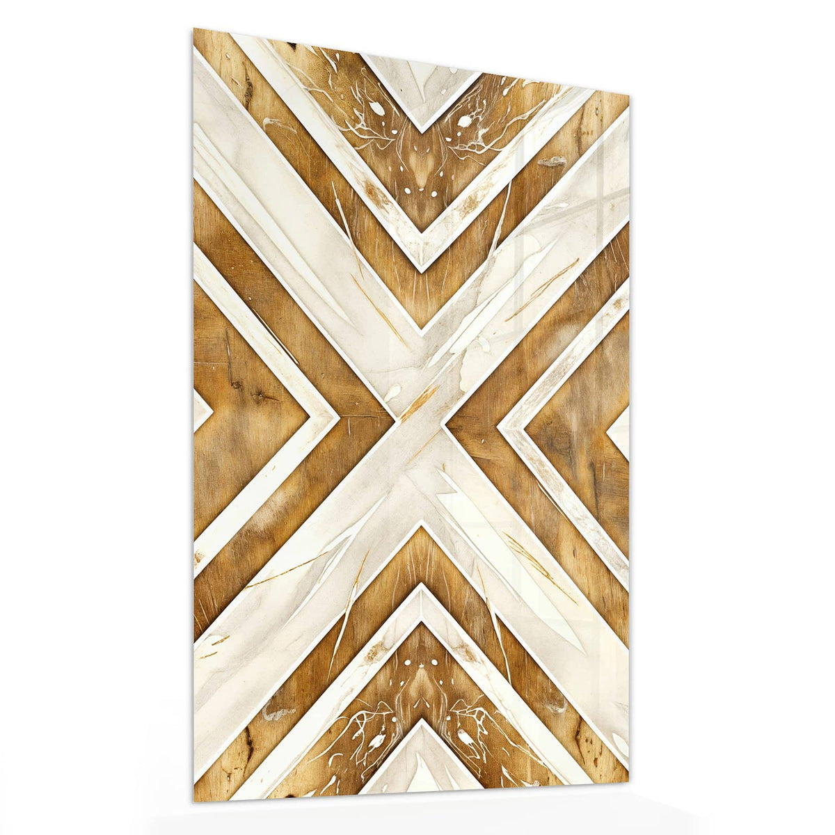 Glasbild Rauten in Holzoptik von der Seite, 4 mm Echtglas