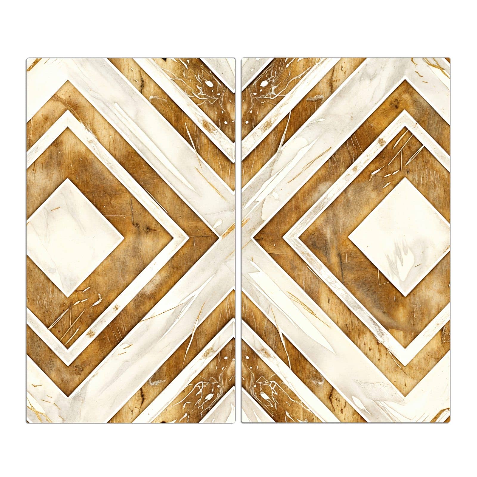 2-teilige Herdabdeckung aus Holz mit Geometrisches & Muster-Motiv in der Frontansicht #grösse_2-Teilig (60x52cm)