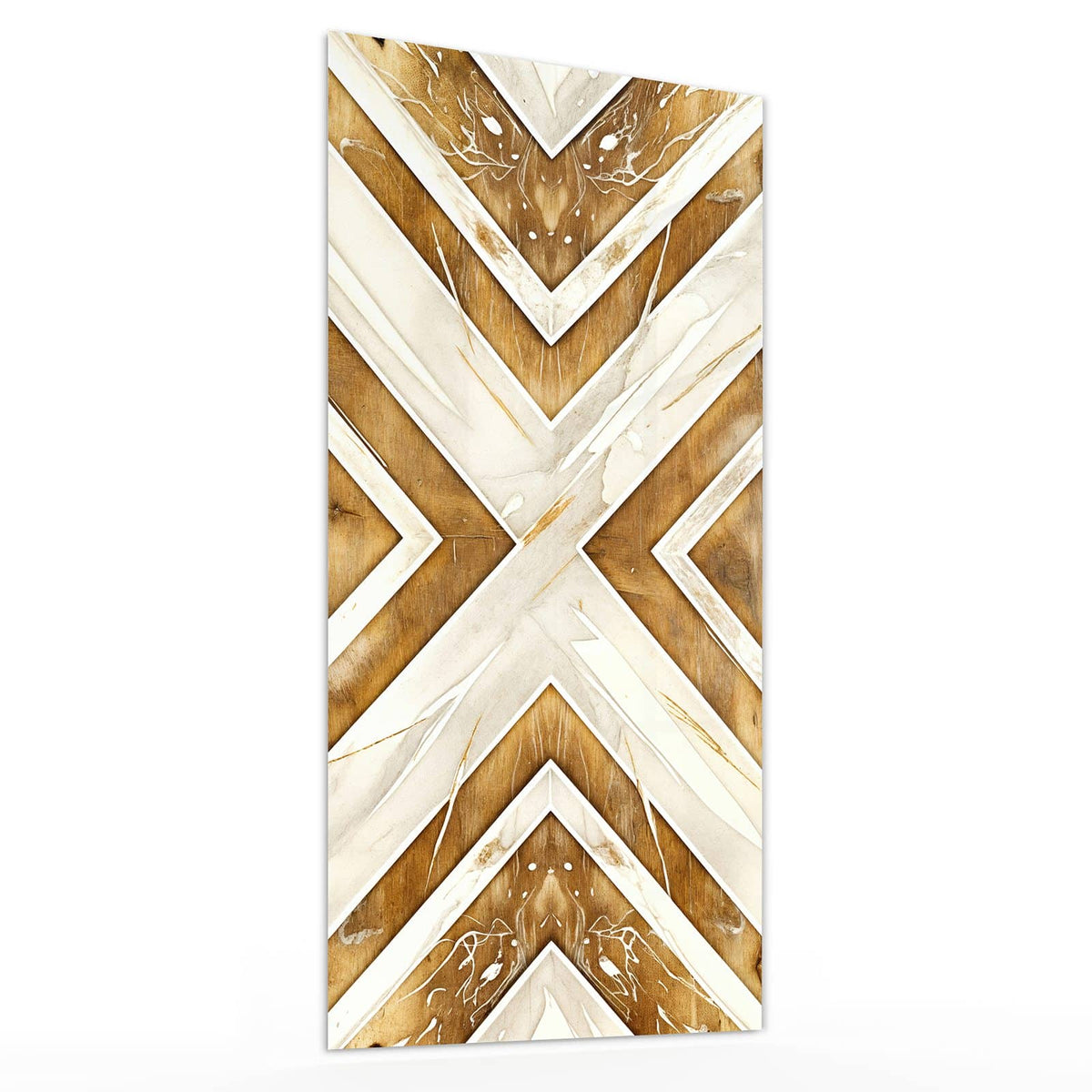 Wandbild aus Glas Rauten in Holzoptik schräg von der Seite, 4 mm starkes Echtglas #grösse_30 x 60 cm #grösse_40 x 80 cm #grösse_50 x 100 cm #grösse_55 x 110 cm #grösse_60 x 120 cm