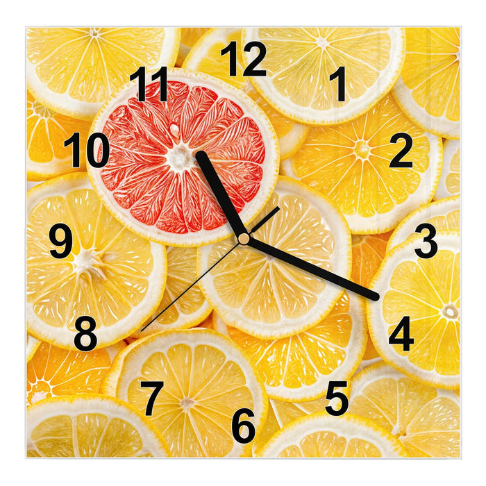 Wanduhr Zitrusfrüchte aus Glas – Quadratisch 30 × 30 cm mit Ziffernblatt Modern