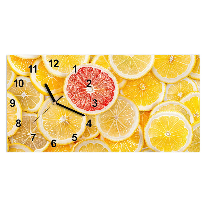 Wanduhr Zitrusfrüchte aus Glas – Querformat 60 × 30 cm mit Ziffernblatt Modern