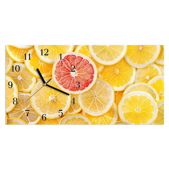 Wanduhr Zitrusfrüchte aus Glas – Querformat 60 × 30 cm mit Ziffernblatt Klassisch