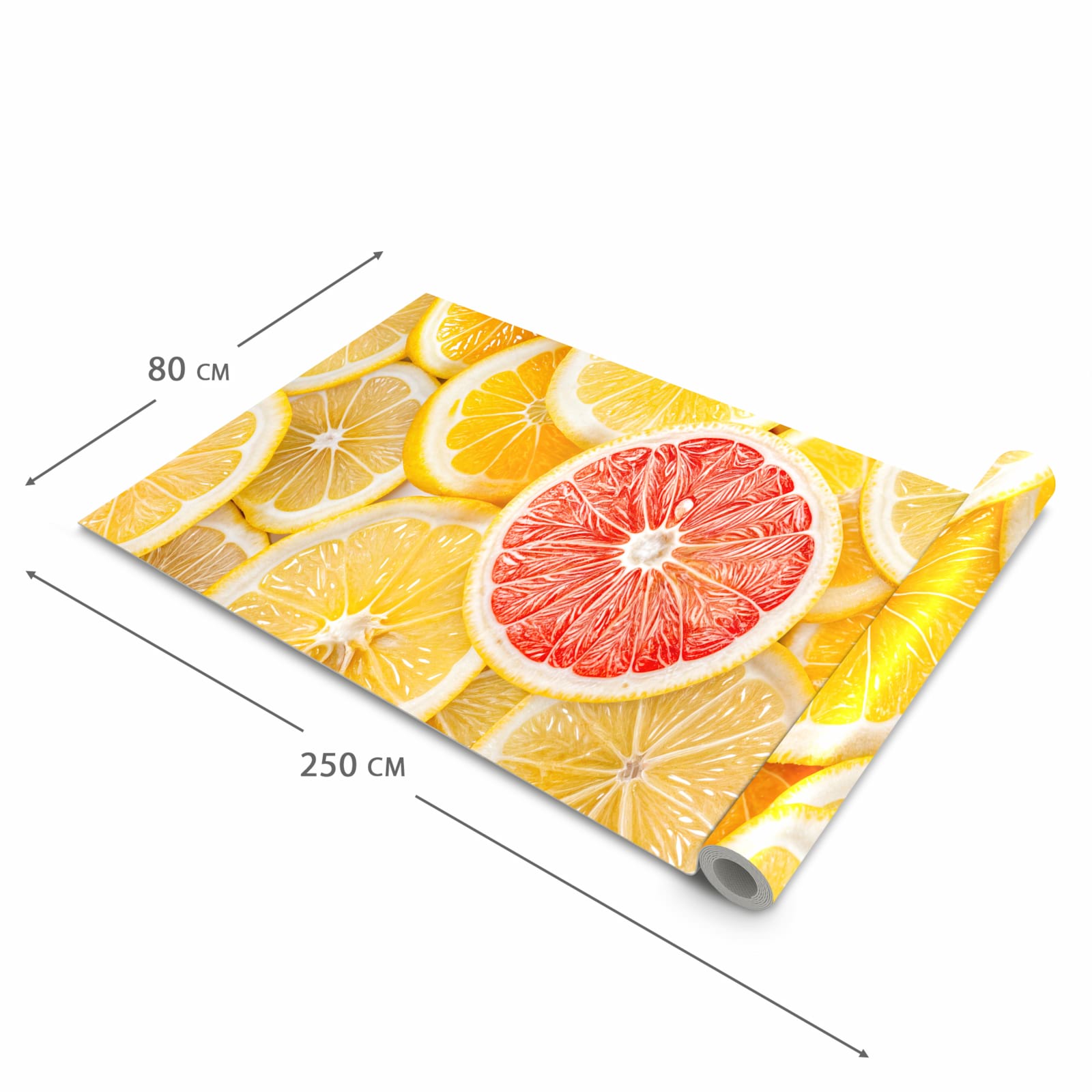 Hygienischer Küchenläufer nach Maß mit Motiv Zitrusfrüchte in der Größe 60x300 cm