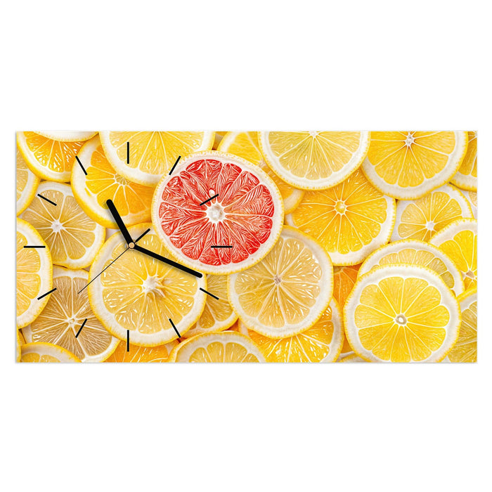 Wanduhr Zitrusfrüchte aus Glas – Querformat 60 × 30 cm mit Ziffernblatt Linie