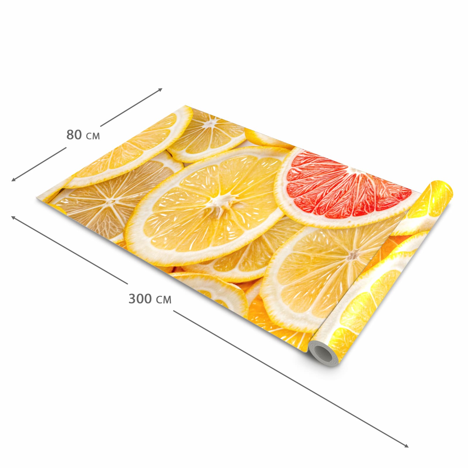 Waschbarer moderner Küchenläufer mit Motiv Zitrusfrüchte in der Grösse 60x300 cm