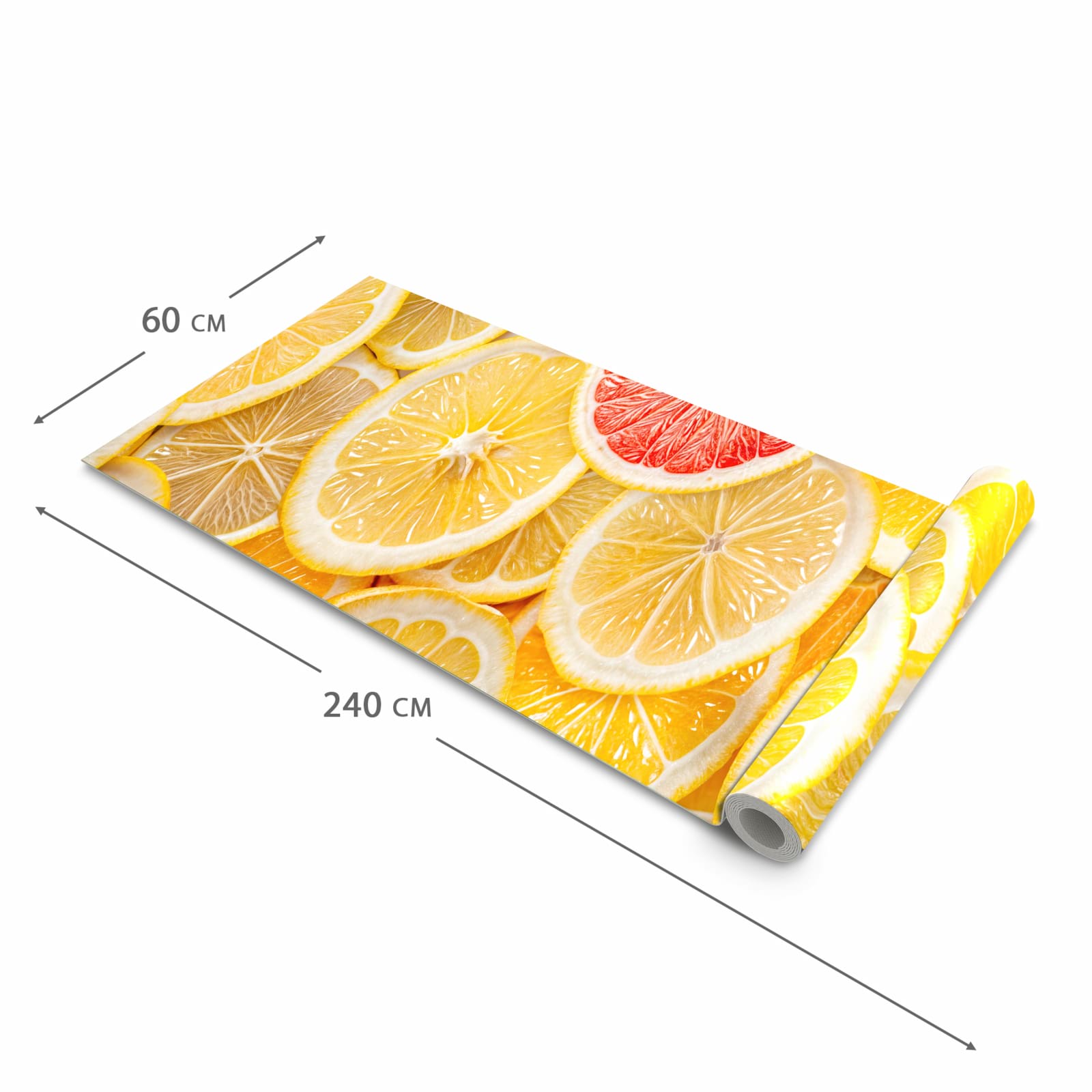 Pflegeleichter rutschfester Küchenläufer mit Motiv Zitrusfrüchte in der Grösse 60x300 cm