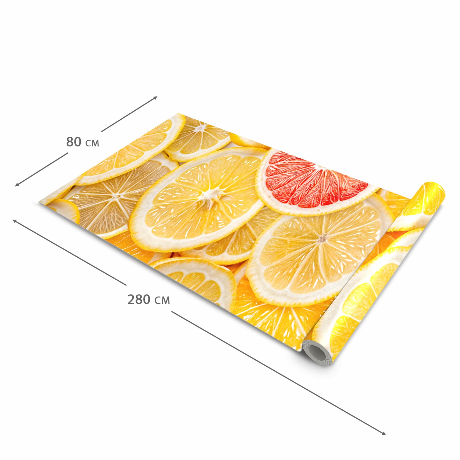 Strapazierfähiger Küchenläufer mit Motiv Zitrusfrüchte in der Grösse 60x300 cm, waschbar