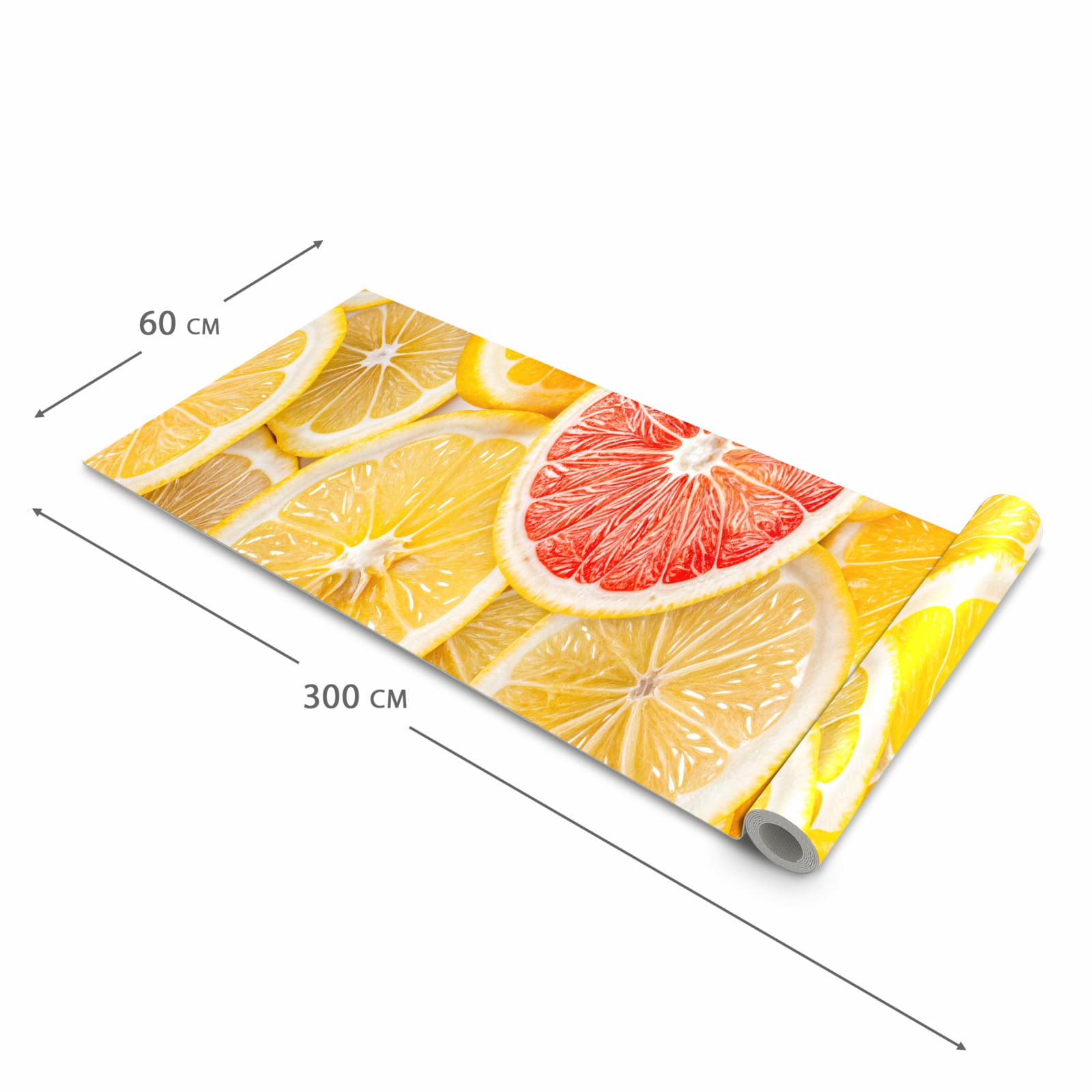 Rutschfester waschbarer Küchenläufer mit Motiv Zitrusfrüchte in der Größe 60x300 cm