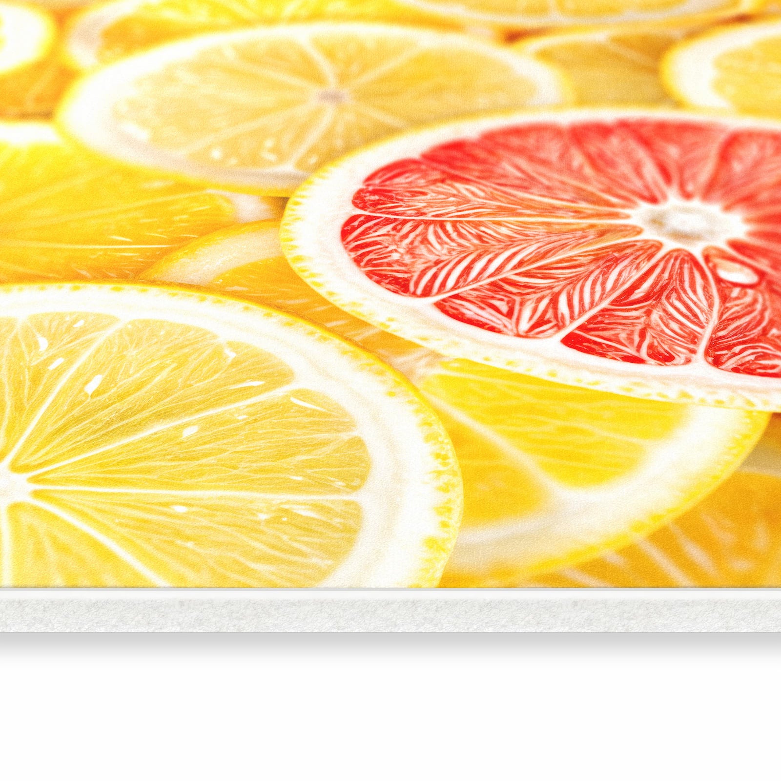 Geruchsneutraler moderner Küchenläufer mit Motiv Zitrusfrüchte in seitlicher Ansicht