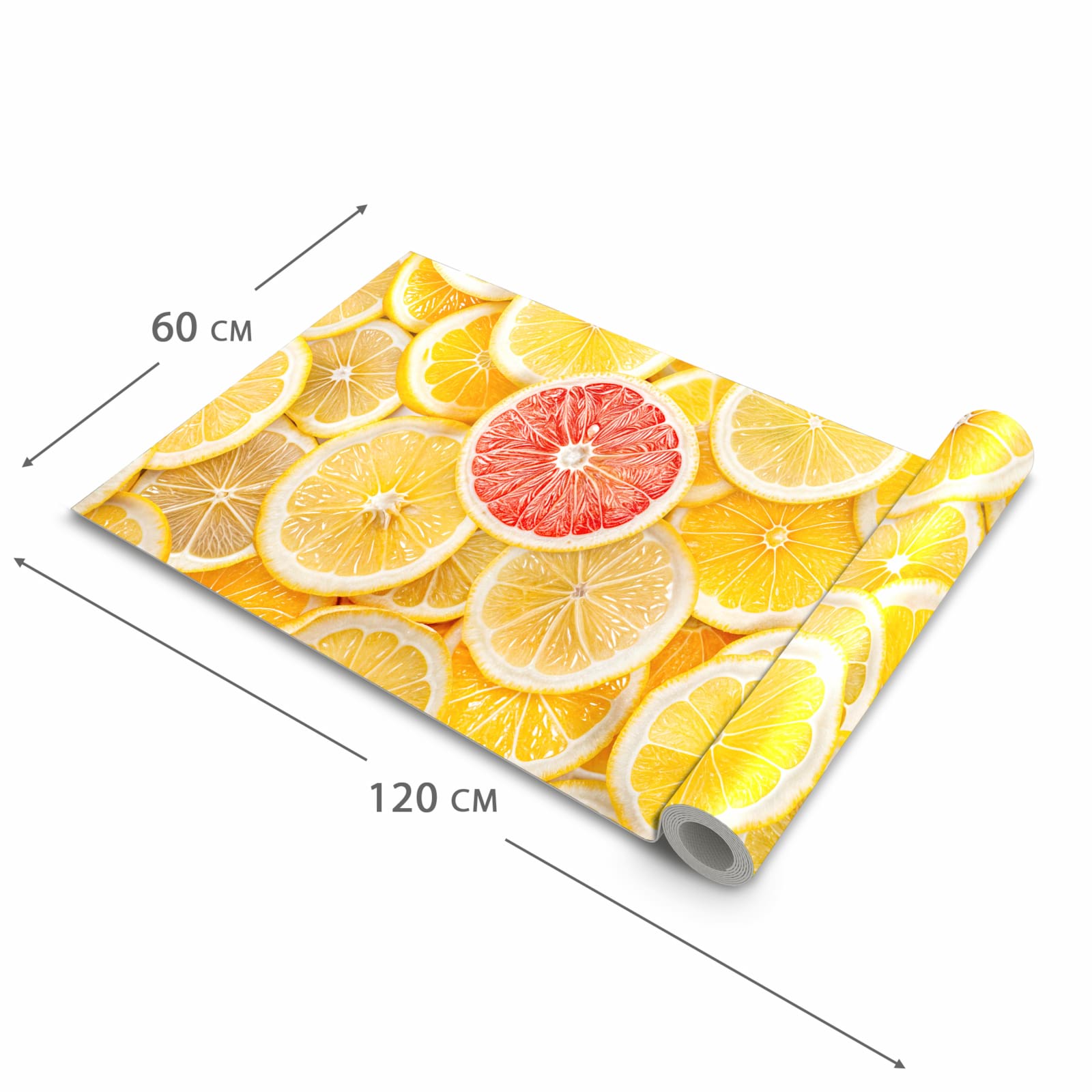 Geruchsneutraler Küchenläufer mit Motiv Zitrusfrüchte in der Grösse 60x300 cm
