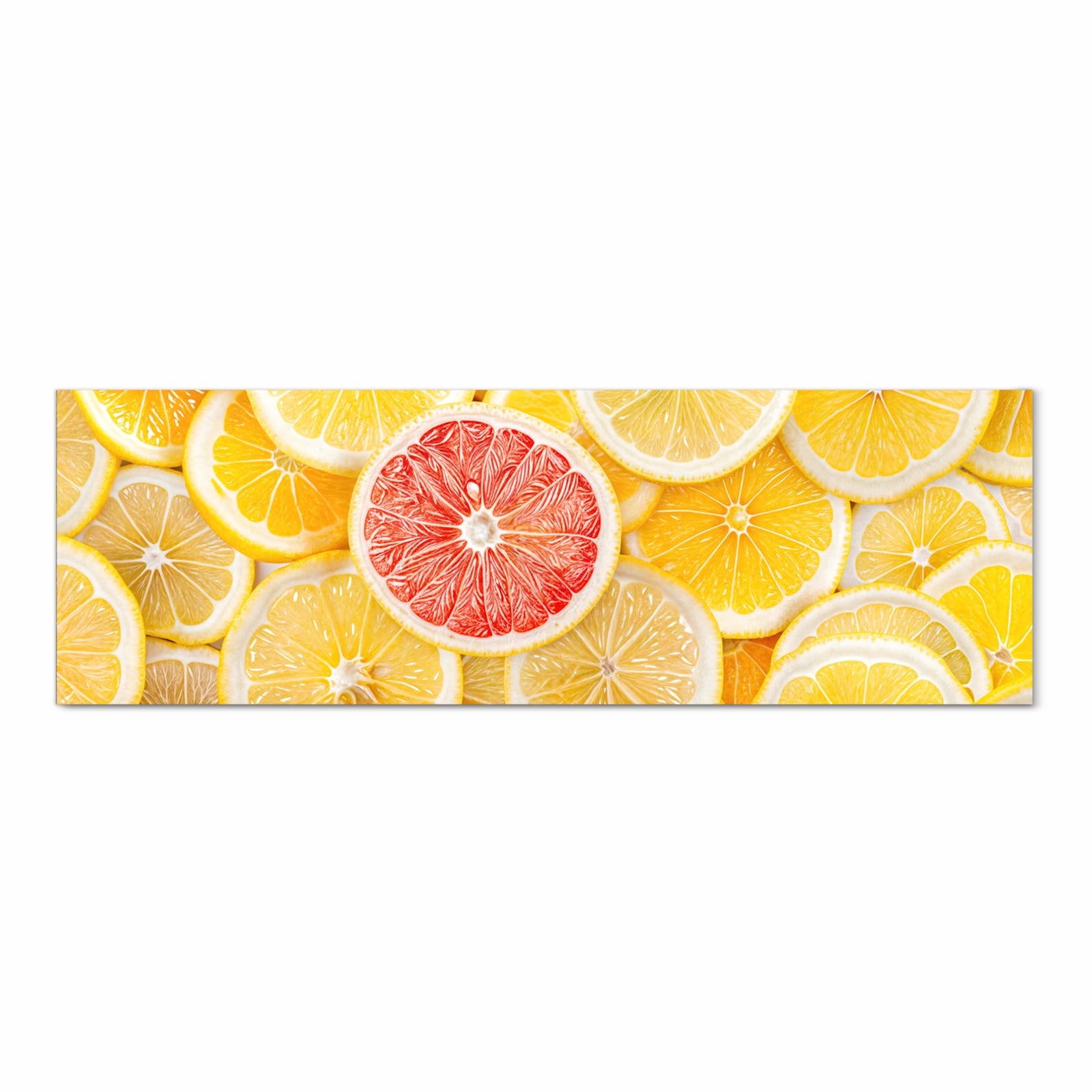 Komfortabler Küchenteppich mit Motiv Zitrusfrüchte in Frontansicht für angenehmes Stehen