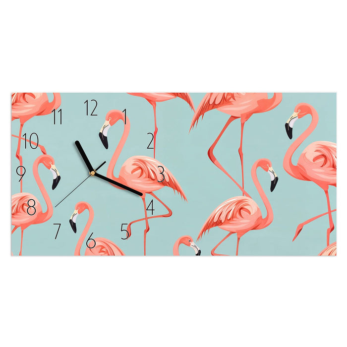 Wanduhr Flamingo Design aus Glas – Querformat 60 × 30 cm mit Ziffernblatt Elegant