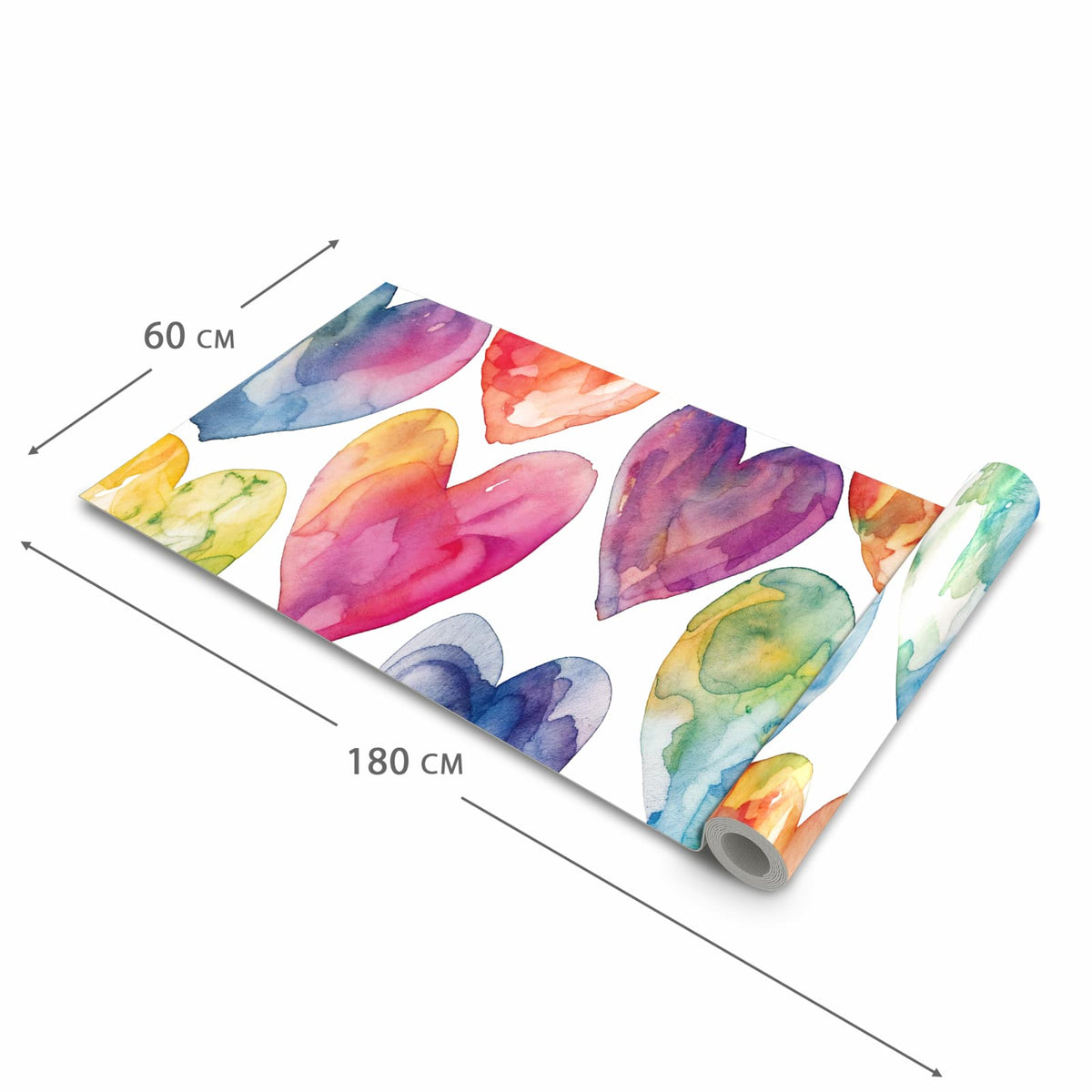 Farbbeständiger Küchenteppich mit Motiv Aquarellherzen in der Grösse 60x300 cm