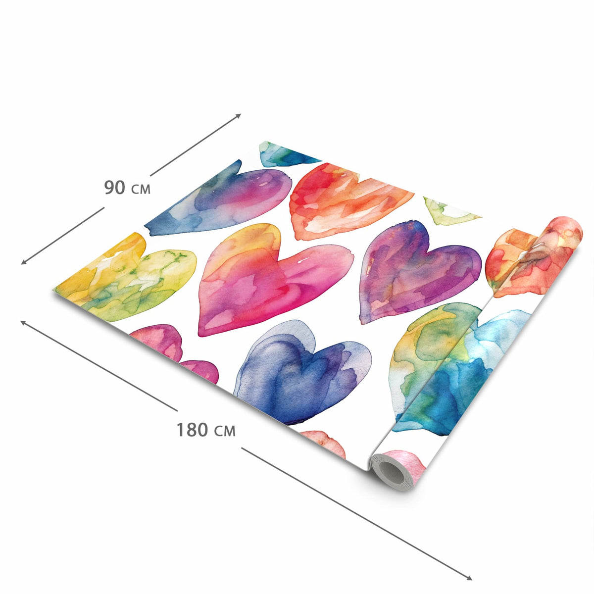 Fleckenresistenter waschbarer Küchenteppich mit Motiv Aquarellherzen in der Grösse 60x300 cm