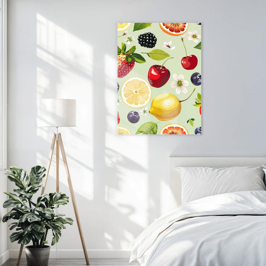 Maße Wandbild - Früchte auf Pastellgrün - Hochformat