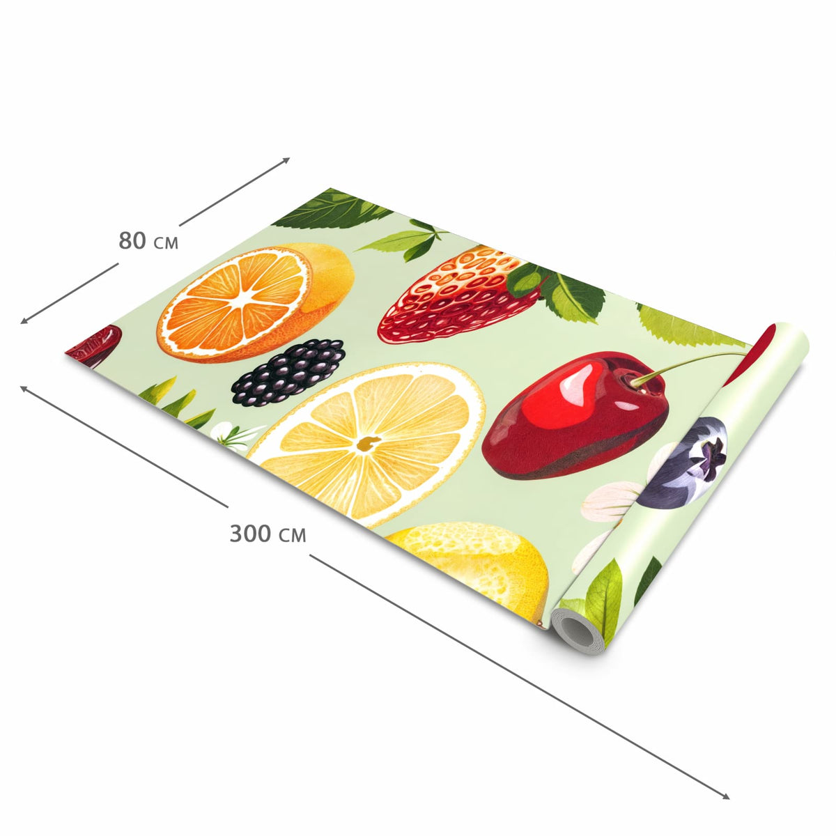 Rutschfester waschbarer Teppich fürs Esszimmer mit Motiv Fruchtmix in der Größe 60x300 cm